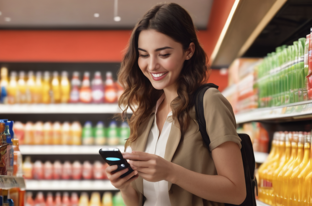 Smiling C-store Shopper looking at phone